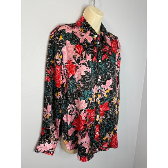 Tell Your Friends Long Sleeve Shirt Button Up Alicia Print Silk Women's XS New - Picture 9 of 16